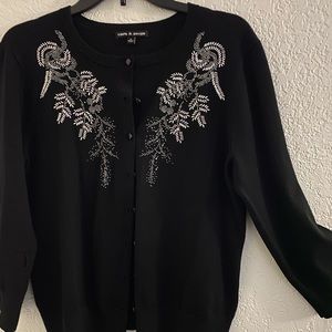 Cable & Gauge black button up sweater with beaded decor Size M